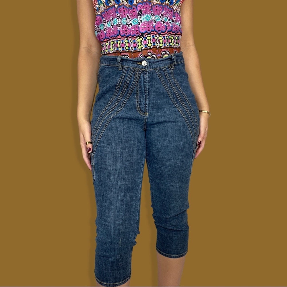 Dark Wash Cross Stitched Capris